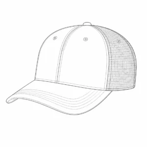 6-panel trucker hat construction line drawing