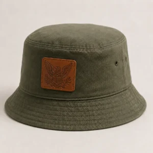 custom bucket hat with Leather Patch