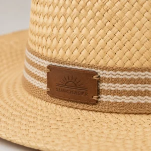 custom straw hat with Leather Patch