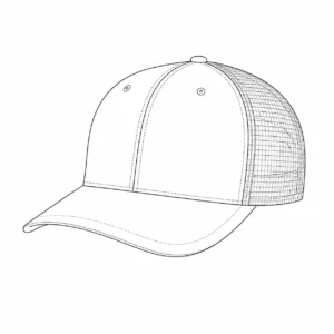 Mid profile trucker hat crown shape line drawing