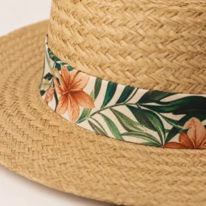 custom straw hat with Printed Ribbon Band