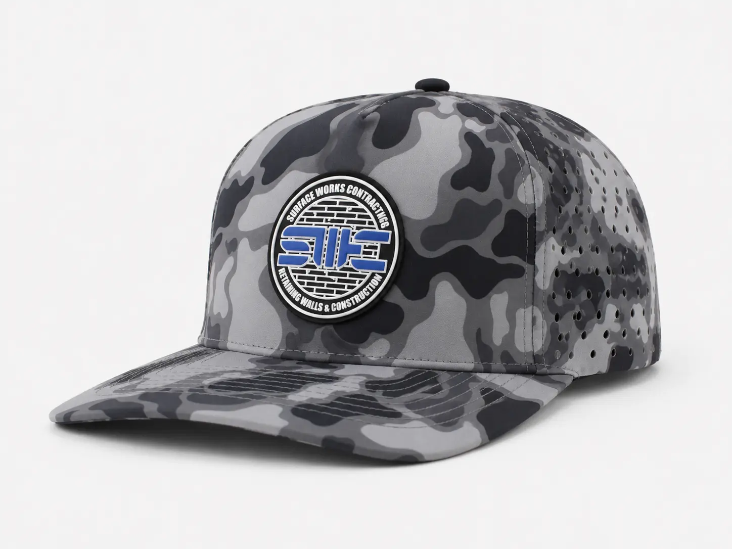 Custom camouflage baseball cap with patch logo