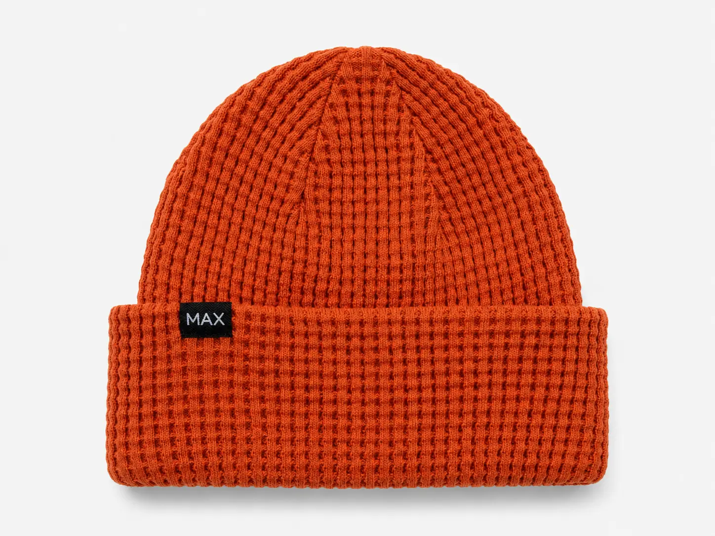 Custom cuffed beanie with woven label