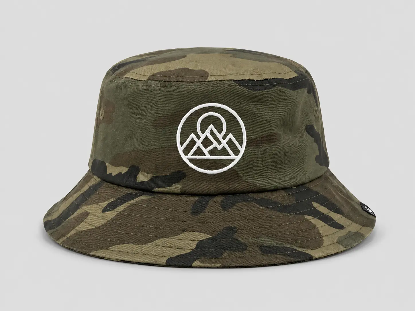 Custom camouflage bucket hat with embroidered logo for outdoor brands
