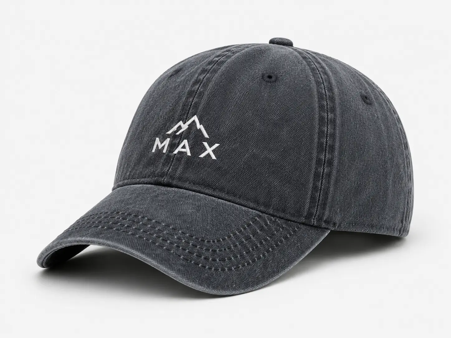 Custom washed dad hat with embroidered logo and curved brim