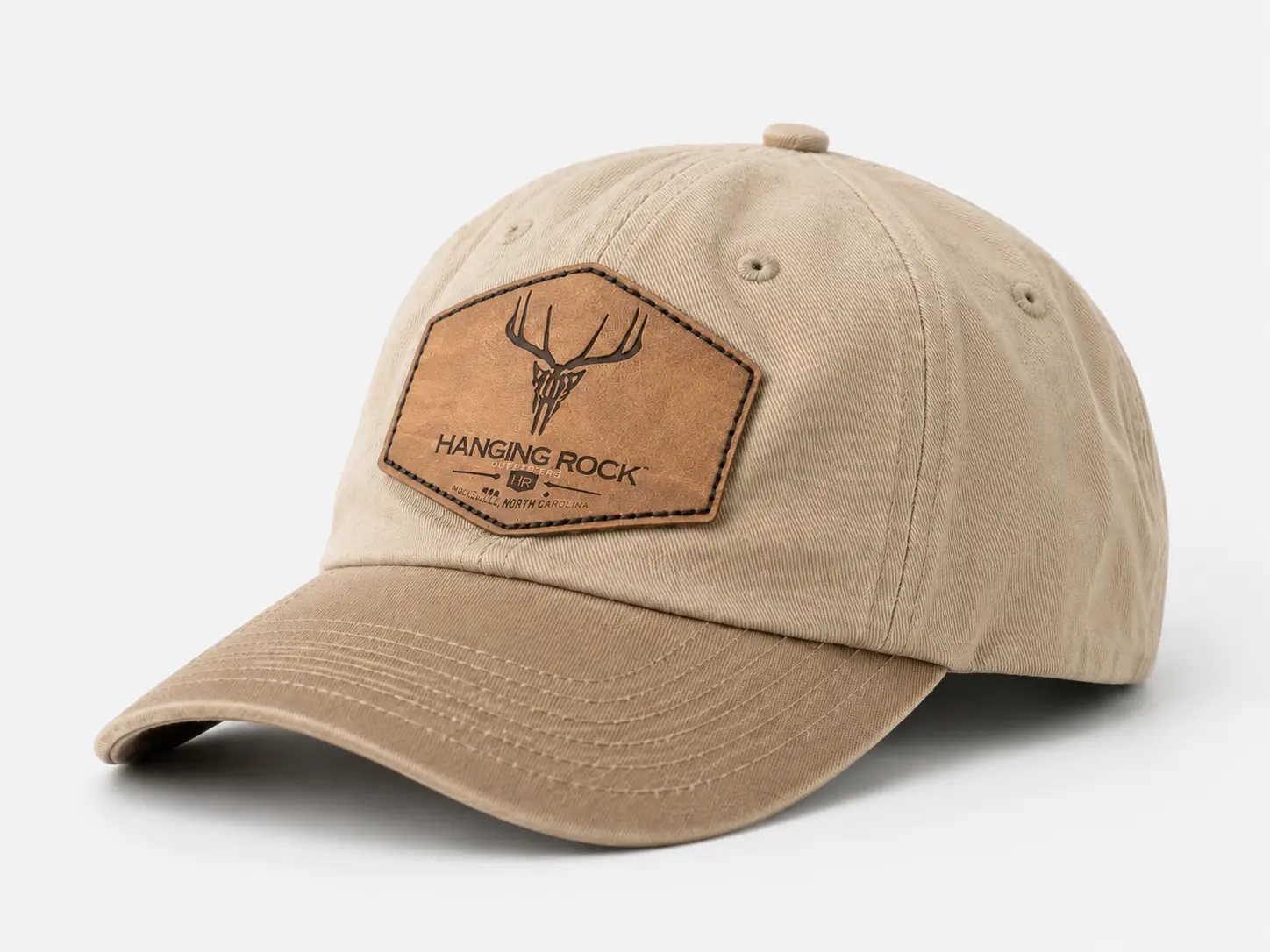 Custom leather patch dad hat with adjustable strap closure