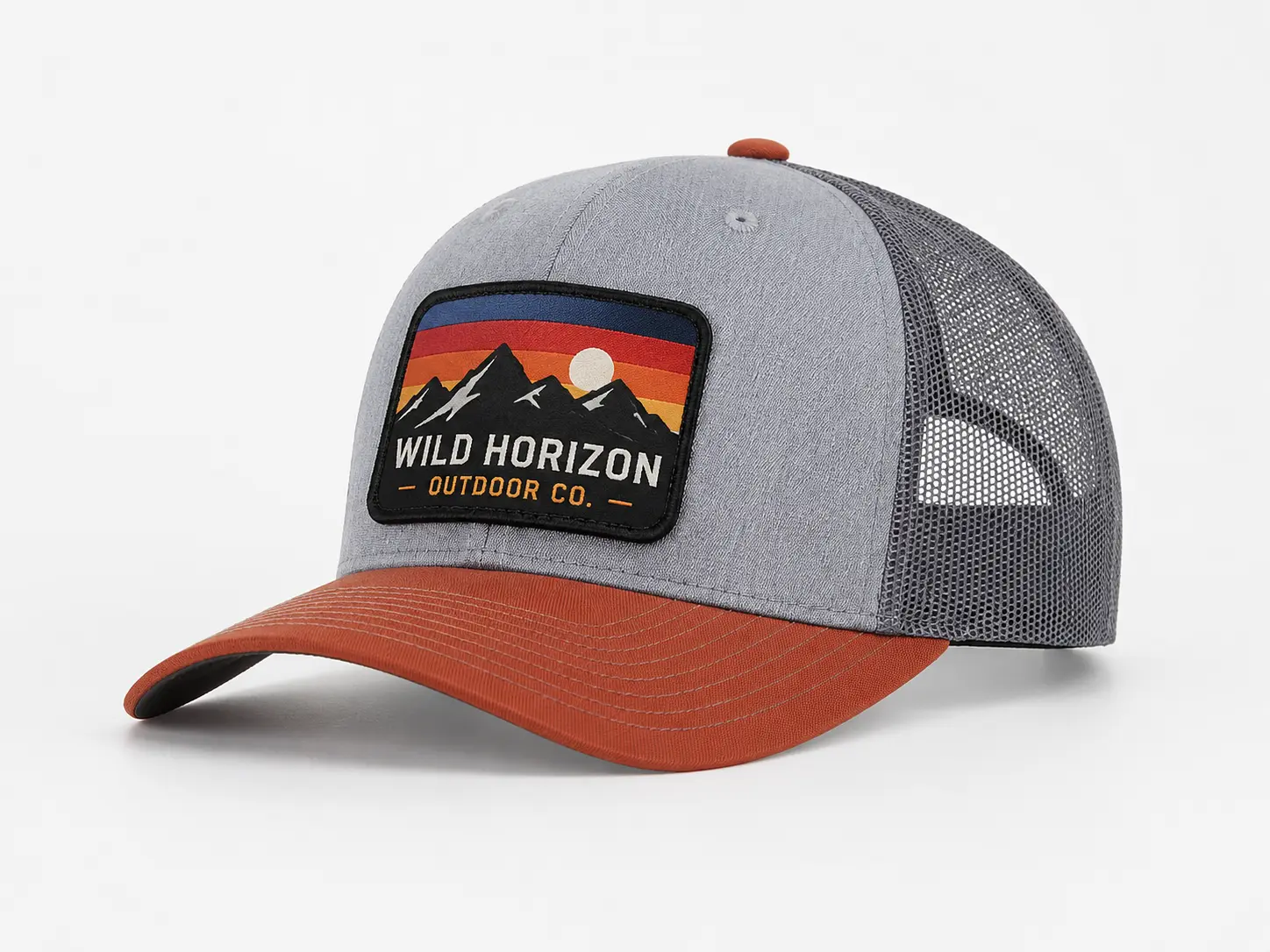 Richardson 112 style outdoor patch trucker hat with mesh back