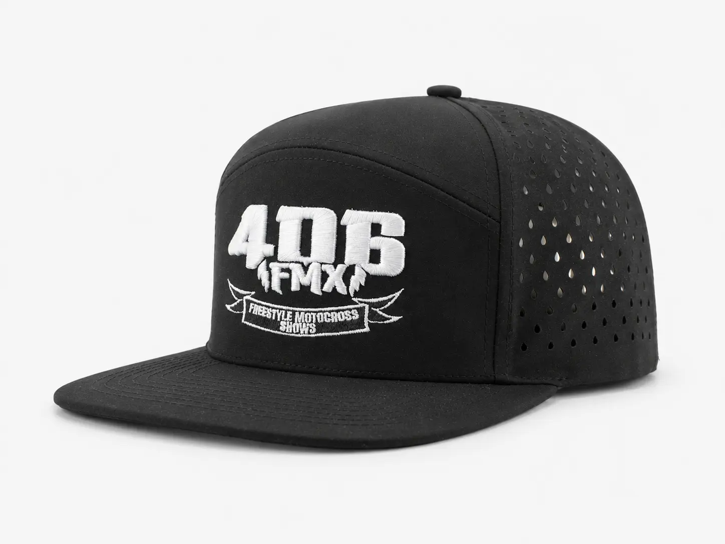 Custom performance snapback hat with structured crown
