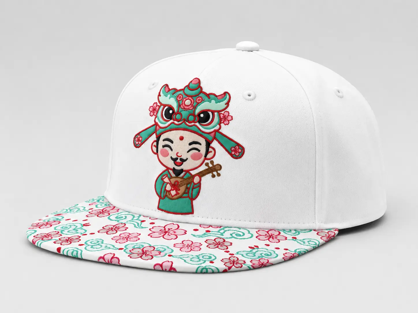 Custom snapback hat with printed brim design