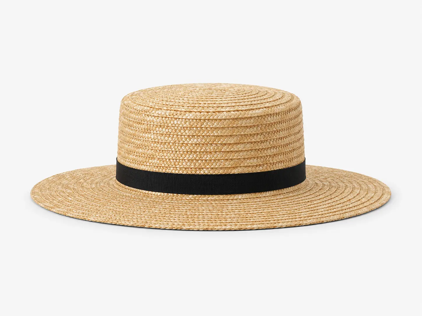 Custom boater straw hat with black ribbon band for resort brands