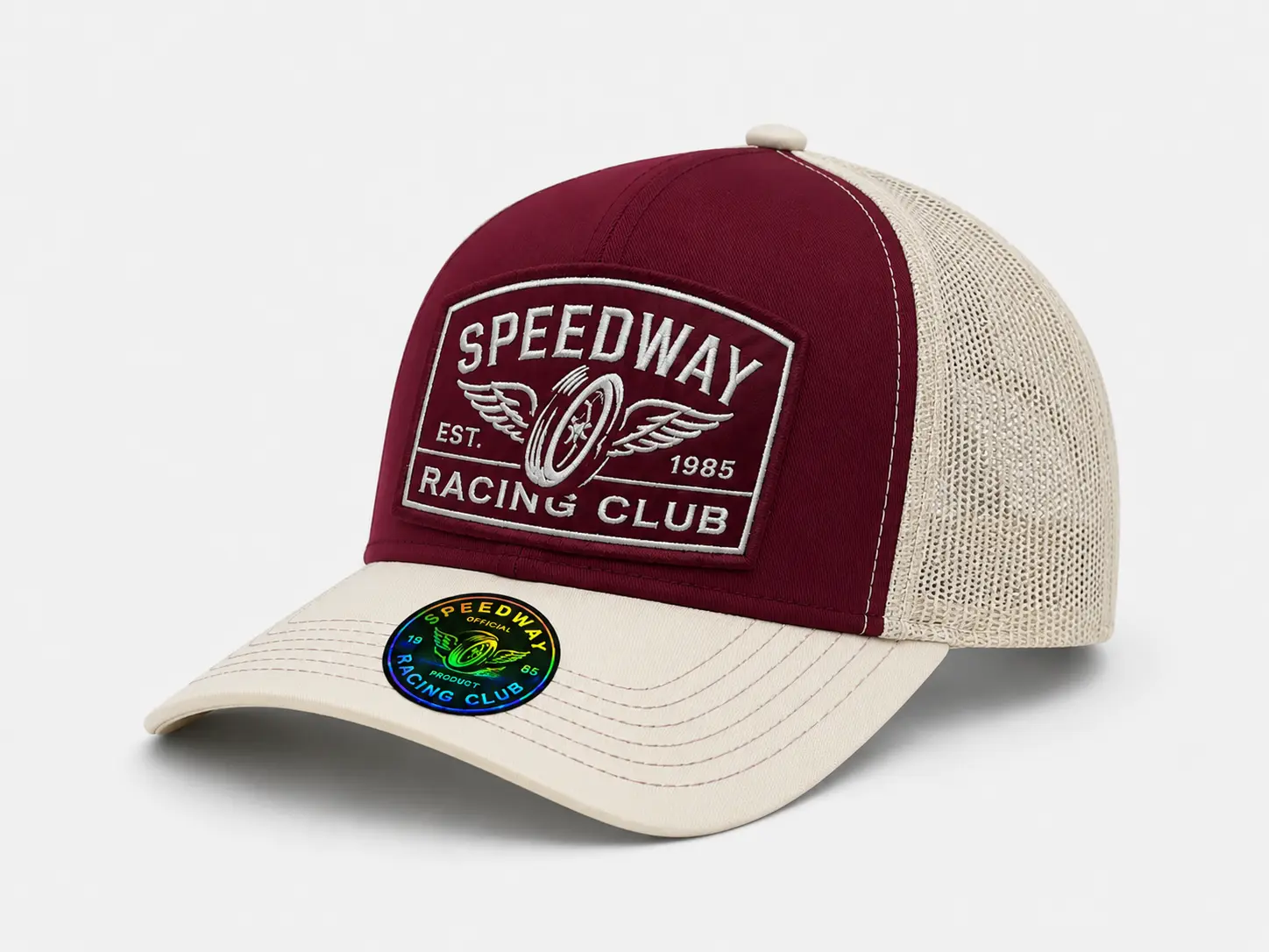 Custom retro trucker hat with mesh back and front patch