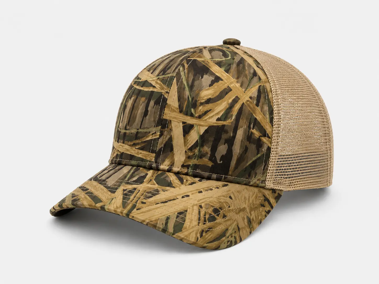 Custom camouflage trucker hat with breathable mesh back