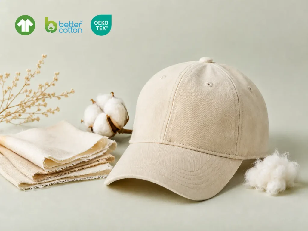 Certified organic cotton custom hats with natural fabric options